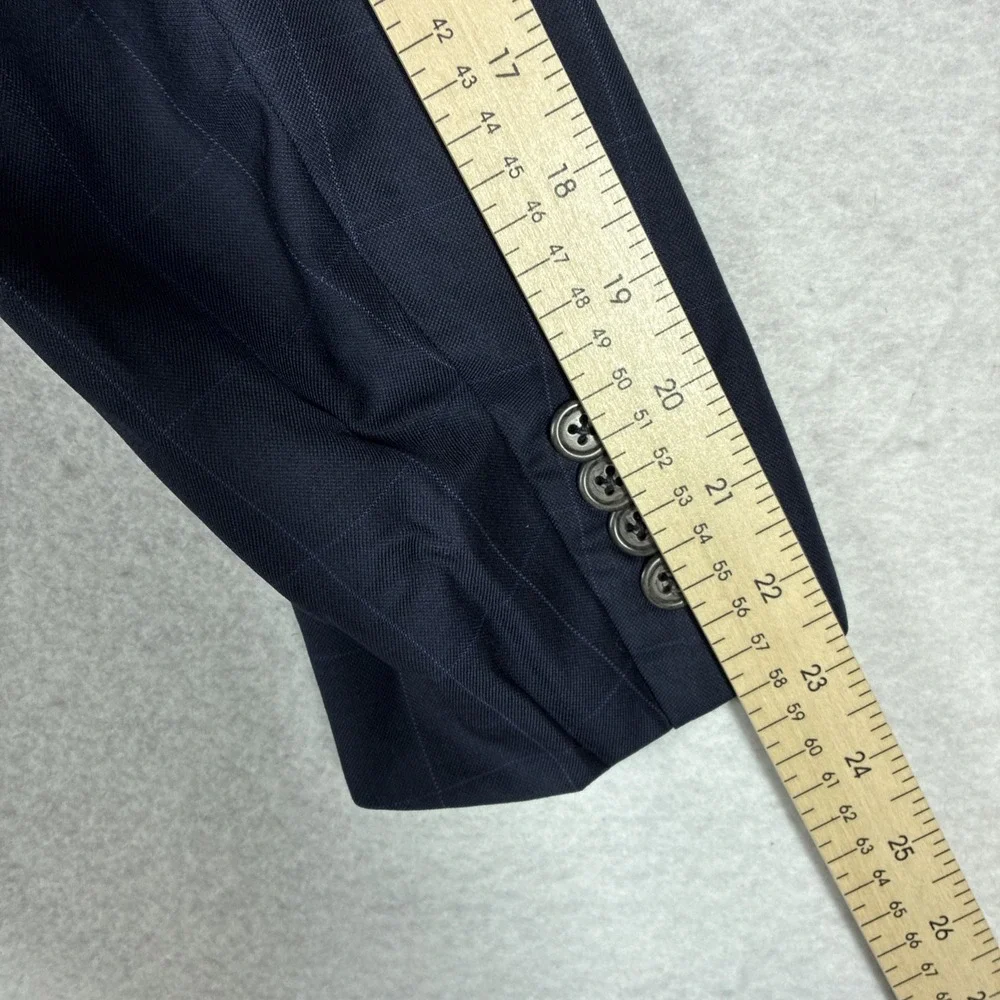 Vintage Polo Ralph Lauren Mens Navy Wool Cashmere Check Blazer 39S Made in Italy